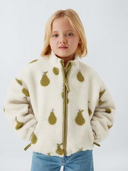 John Lewis Kids' Pear Print Teddy Jacket, Cream, Green, Cream, Green