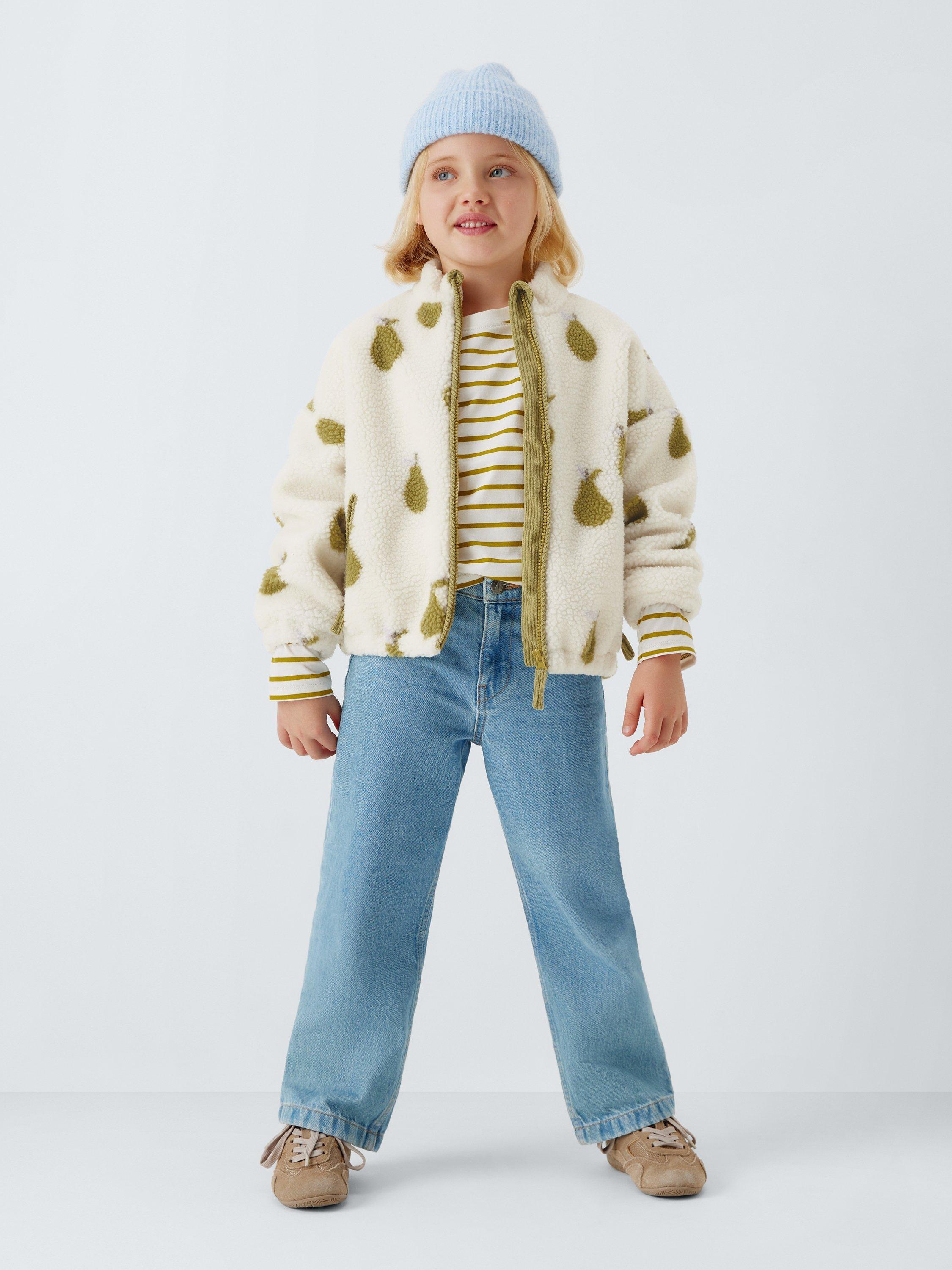 Product image 2 of 7, which shows John Lewis Kids' Pear Print Teddy Jacket, Cream, Green, 3 years