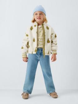 John Lewis Kids' Pear Print Teddy Jacket, Cream, Green - view 2, Cream, Green