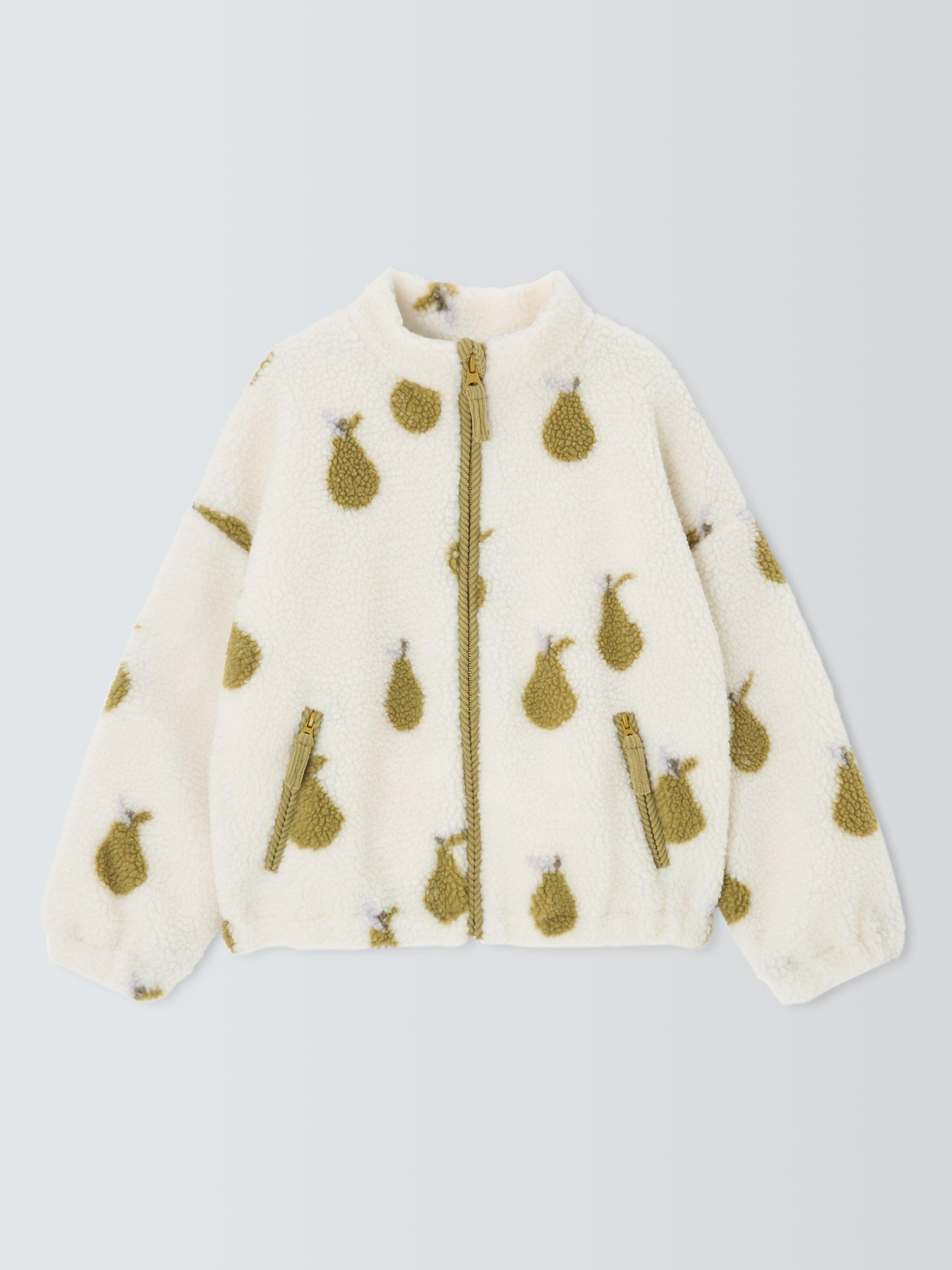 Product image 3 of 7, which shows John Lewis Kids' Pear Print Teddy Jacket, Cream, Green, 3 years