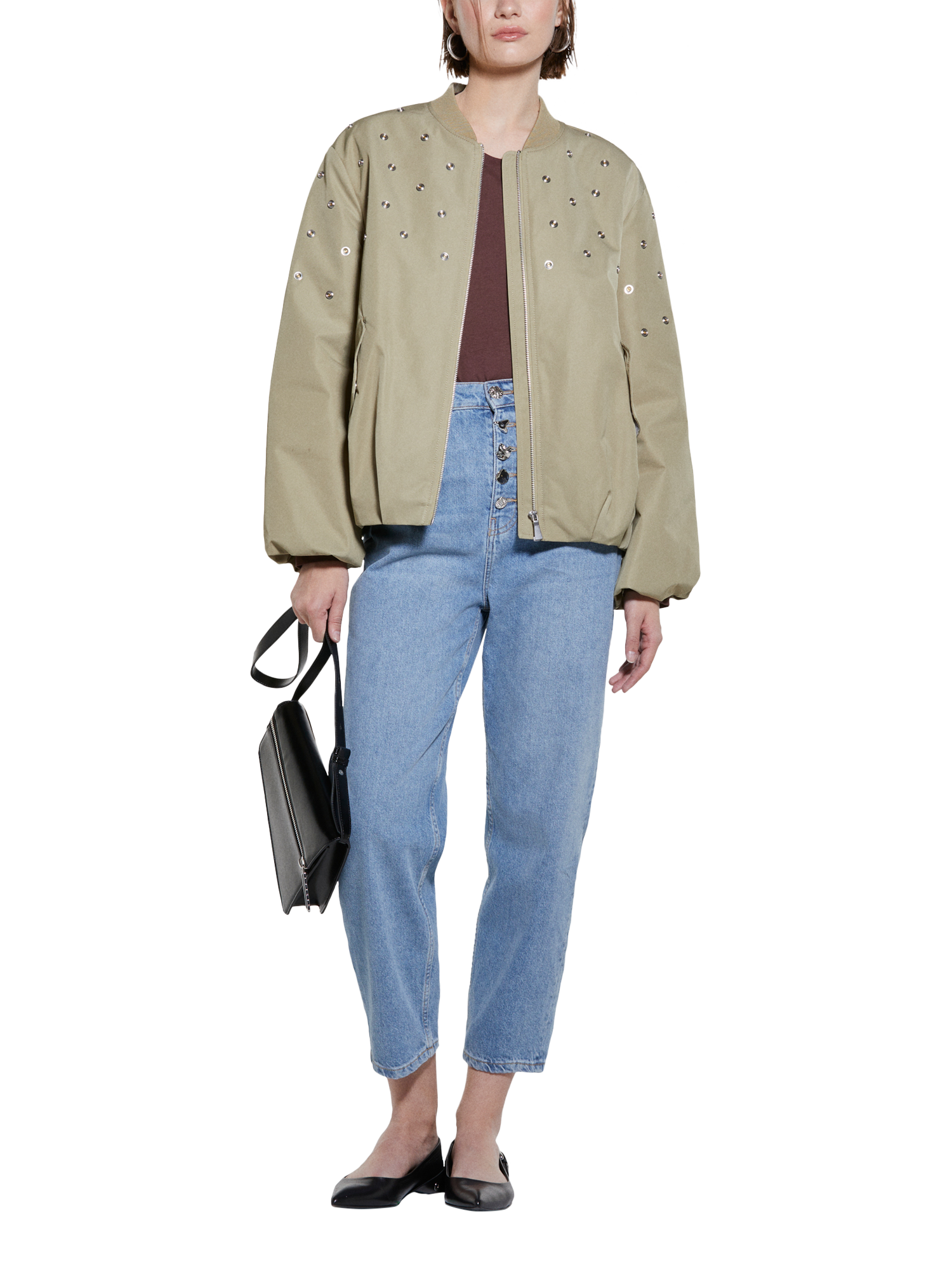 Product image 3 of 5, which shows SISLEY Cotton Blend Long Sleeve Jersey T-Shirt, Brown, XS