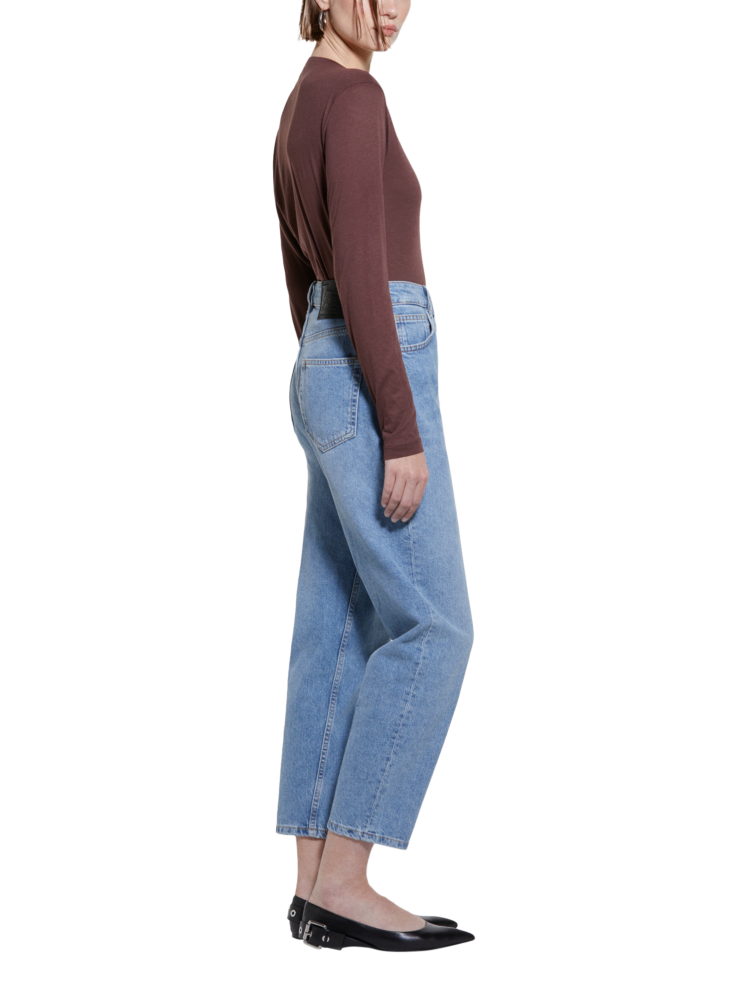 Product image 4 of 5, which shows SISLEY Cotton Blend Long Sleeve Jersey T-Shirt, Brown, XS