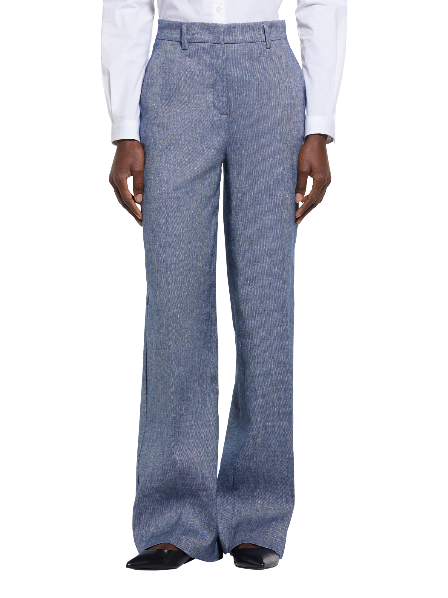 Product image 1 of 5, which shows SISLEY Linen Cotton Blend Palazzo Trousers, Blue, 8