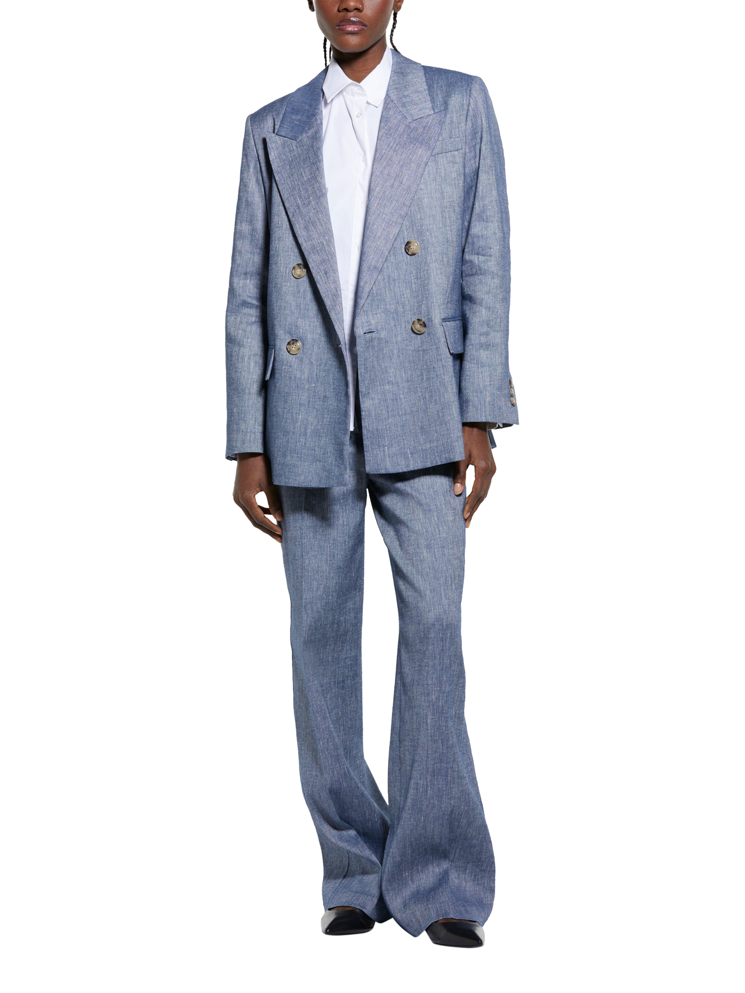 Product image 3 of 5, which shows SISLEY Linen Cotton Blend Palazzo Trousers, Blue, 8