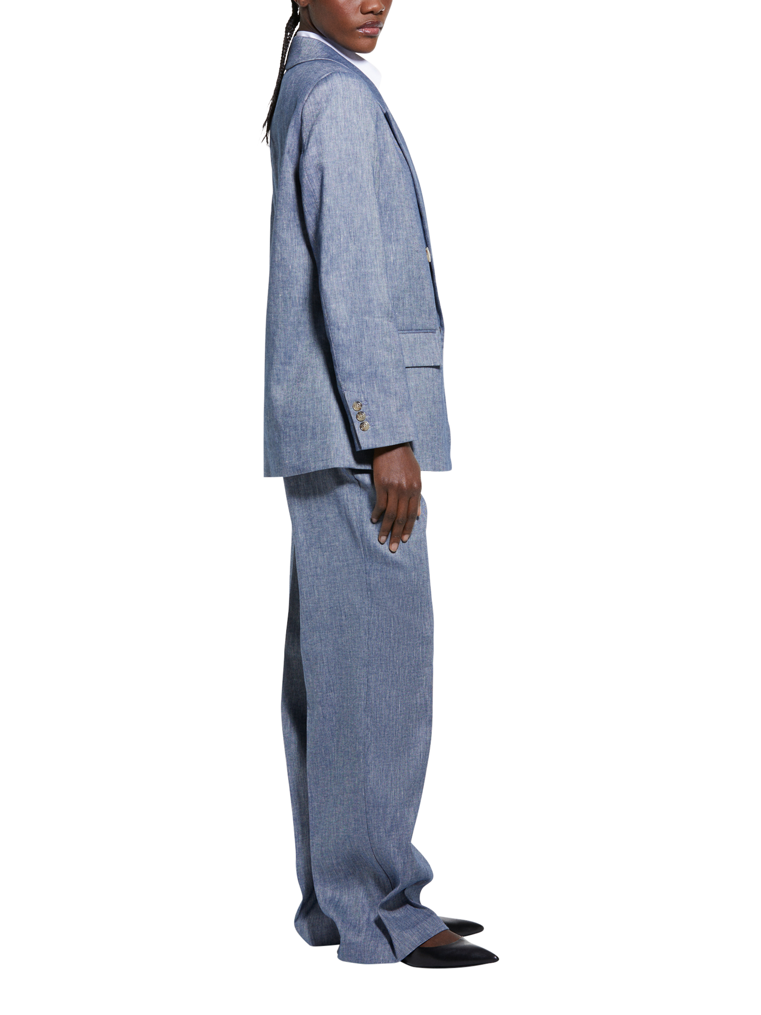 Product image 4 of 5, which shows SISLEY Linen Cotton Blend Palazzo Trousers, Blue, 8