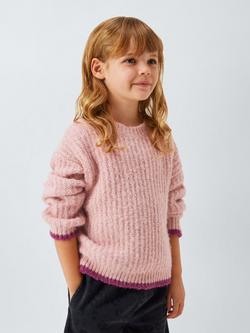 John Lewis Kids' Colour Contrast Fluffy Jumper, Pink, Pink