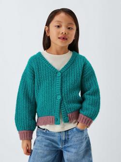 John Lewis Kids' Colour Contrast Balloon Sleeve Cardigan, Multi, Multi