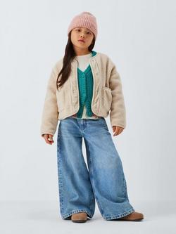 John Lewis Kids' Colour Contrast Balloon Sleeve Cardigan, Multi - view 2, Multi