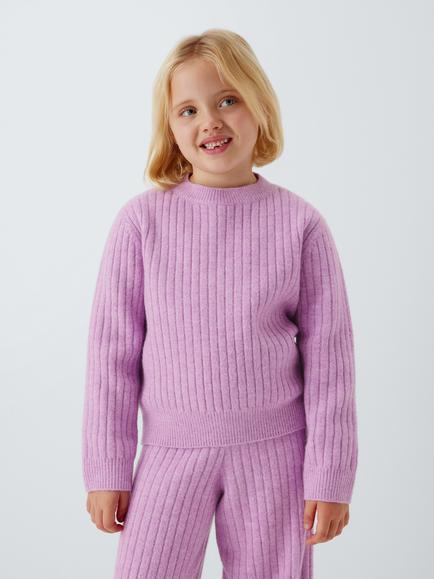 John Lewis Kids' Ribbed Round Neck Jumper, Purple, Purple