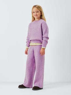 John Lewis Kids' Rib Textured Trousers, Purple - view 2, Purple