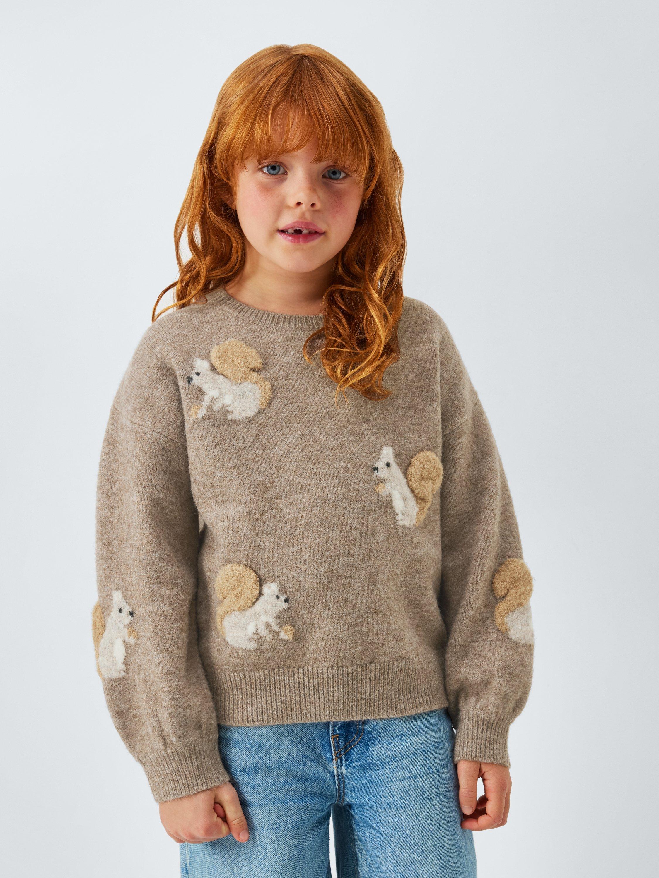 Product image 1 of 7, which shows John Lewis Kids' Squirrel Round Neck Jumper, Brown, 7 years