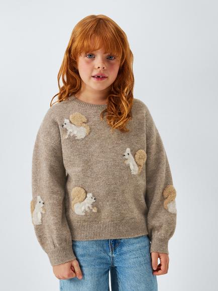 John Lewis Kids' Squirrel Round Neck Jumper, Brown, Brown