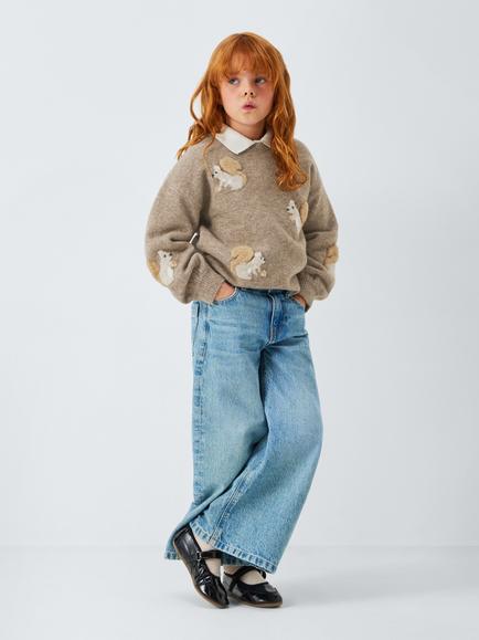 John Lewis Kids' Squirrel Round Neck Jumper, Brown - view 2, Brown