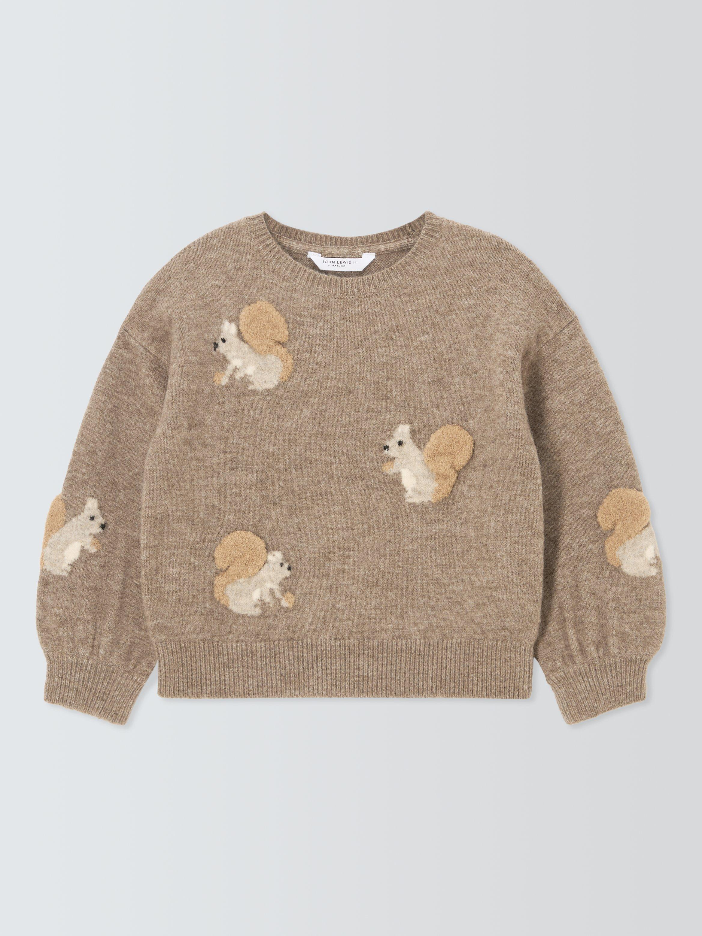 Product image 3 of 7, which shows John Lewis Kids' Squirrel Round Neck Jumper, Brown, 7 years