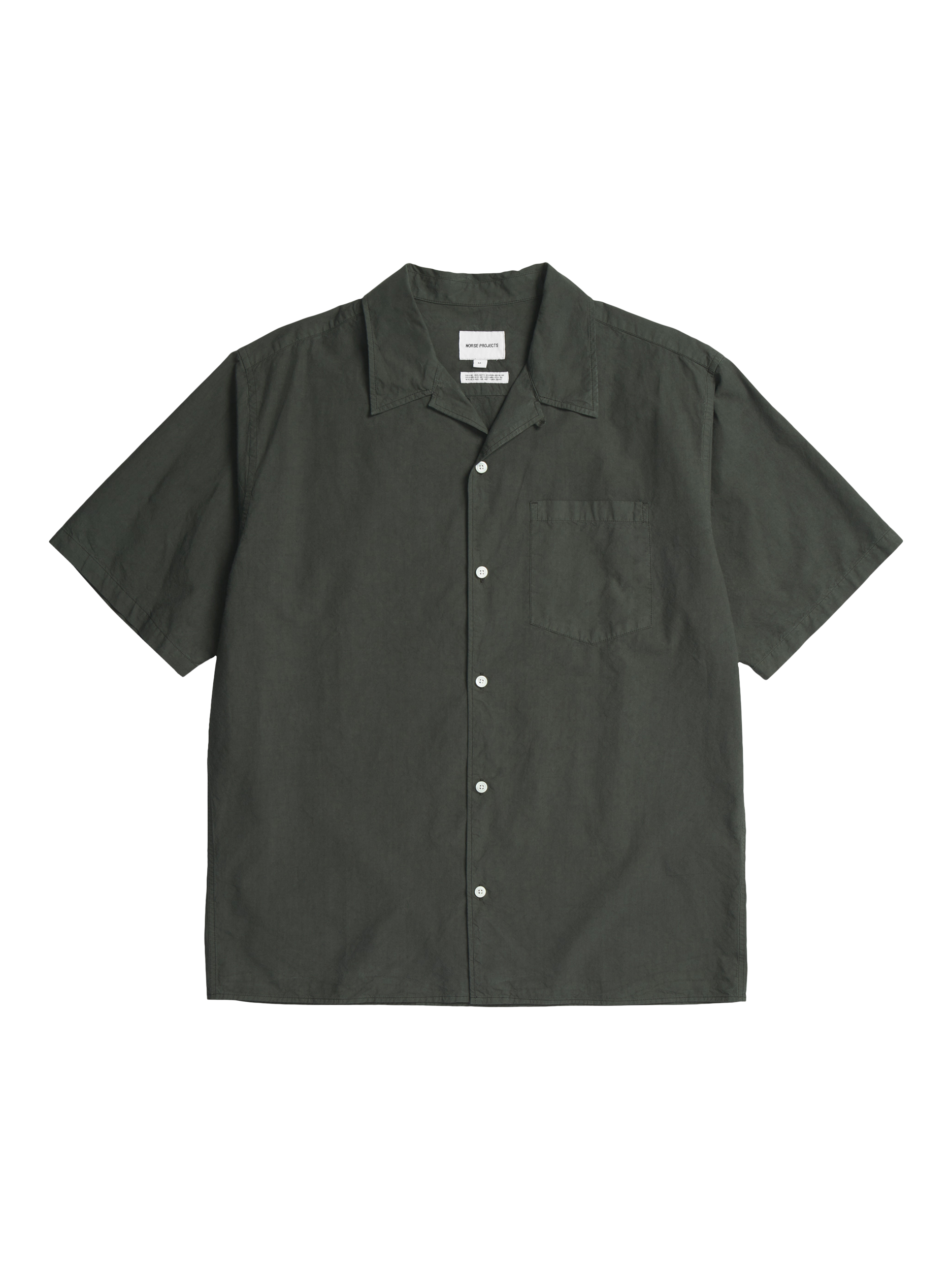 Product image 1 of 4, which shows Norse Projects Carsten Short Sleeve Shirt, Black Olive, S