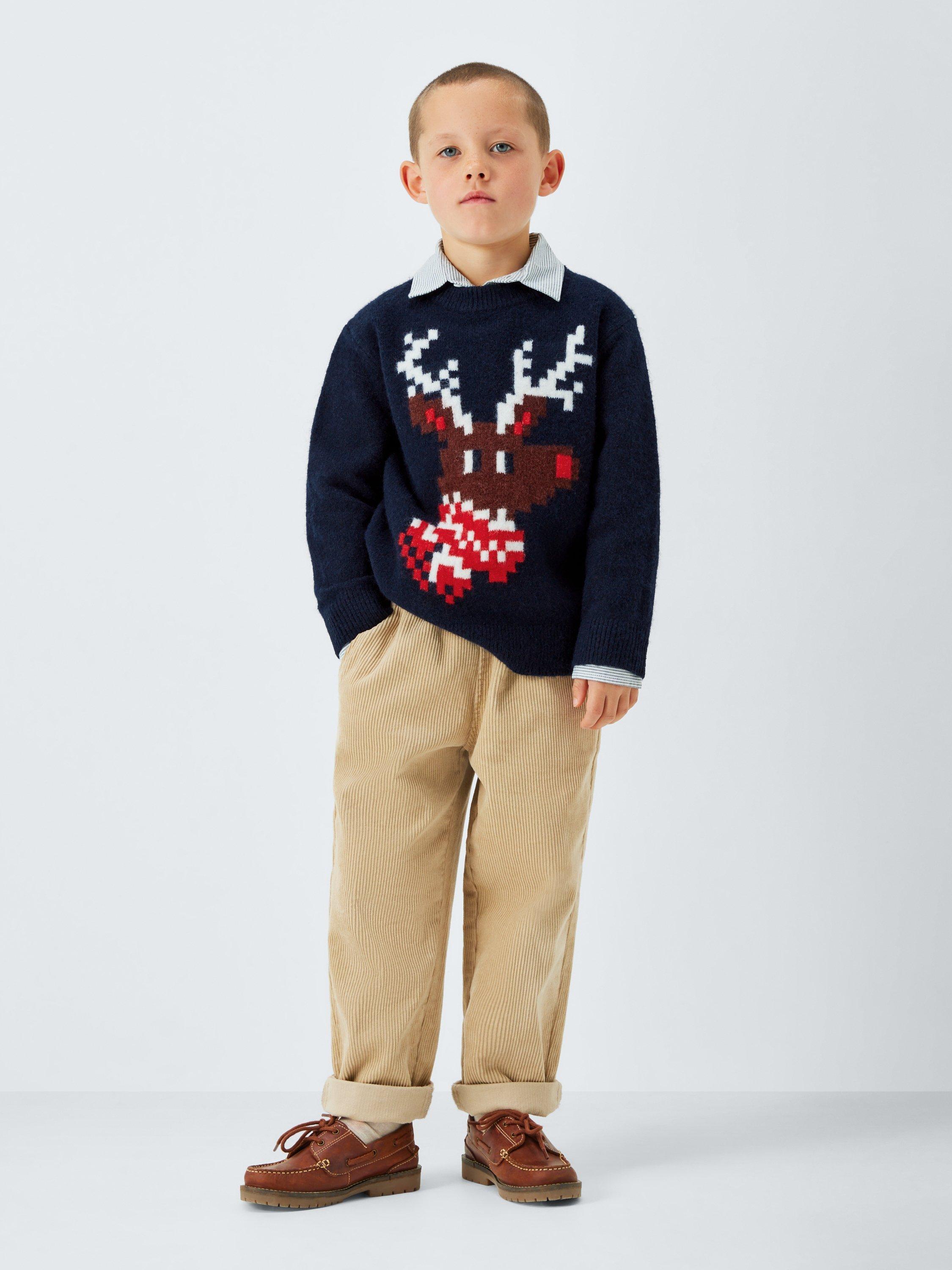 Product image 3 of 7, which shows John Lewis Kids' Pixel Reindeer Jumper, Navy, 5 years