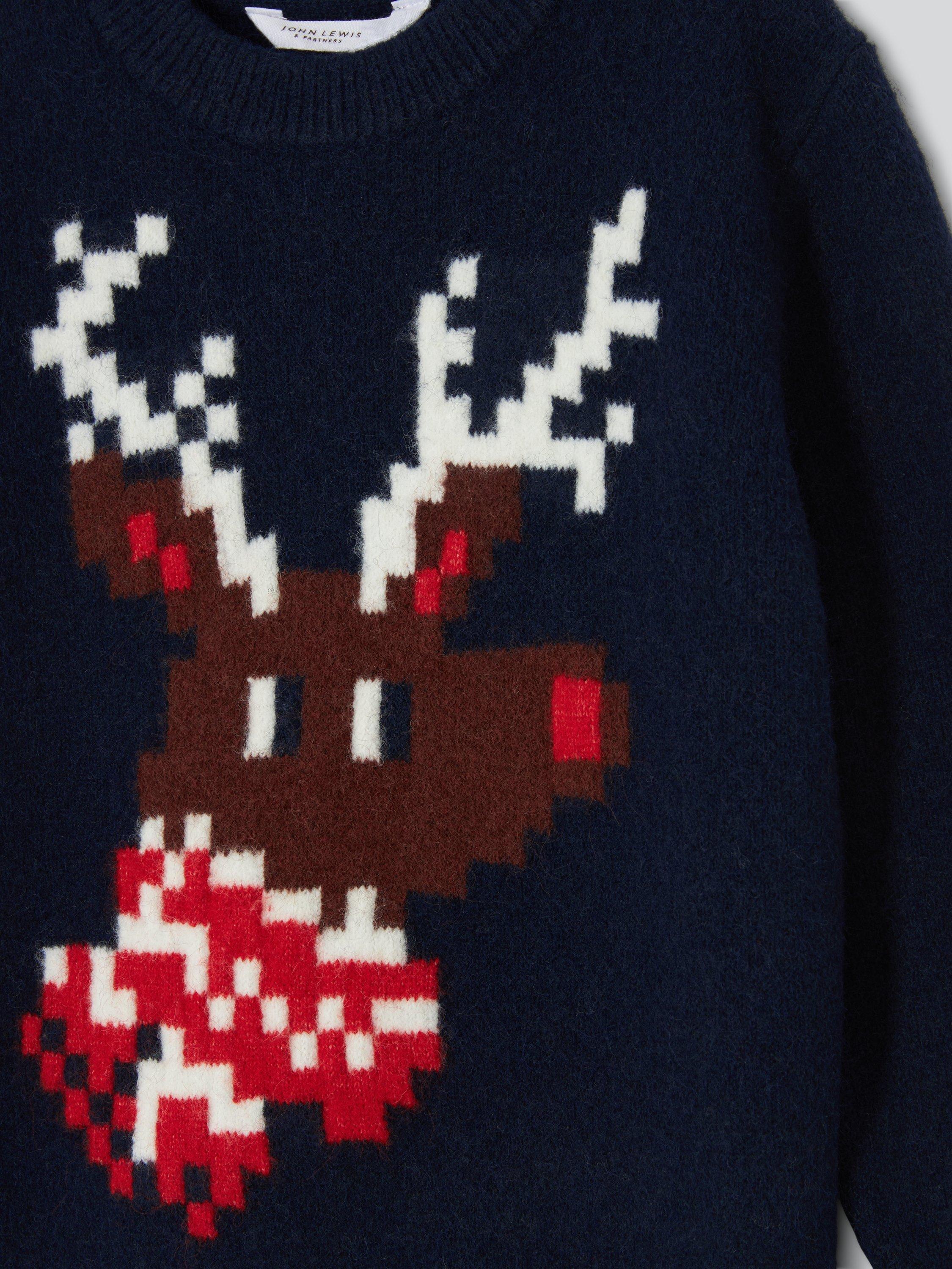 Product image 5 of 7, which shows John Lewis Kids' Pixel Reindeer Jumper, Navy, 5 years