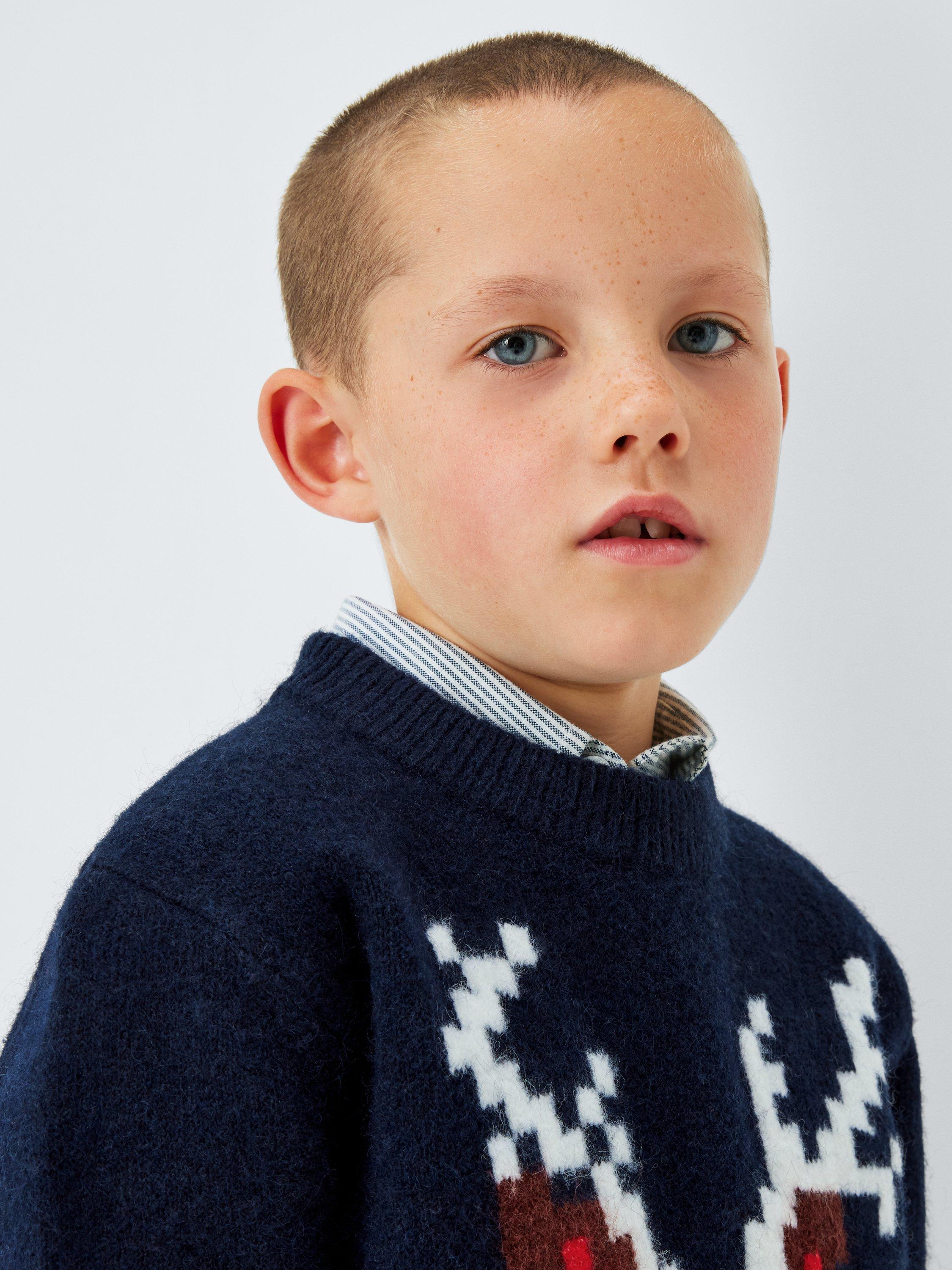 Product image 7 of 7, which shows John Lewis Kids' Pixel Reindeer Jumper, Navy, 5 years