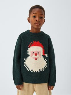 John Lewis Kids' Pixel Santa Christmas Jumper, Green, Green