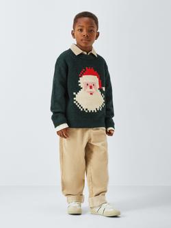 John Lewis Kids' Pixel Santa Christmas Jumper, Green - view 2, Green