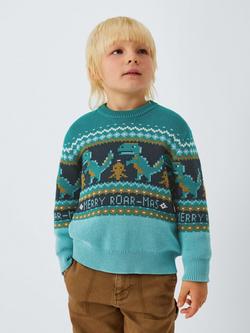 John Lewis Kids' Christmas Dinosaur Fair Isle Jumper, Navy / Multi, Navy / Multi