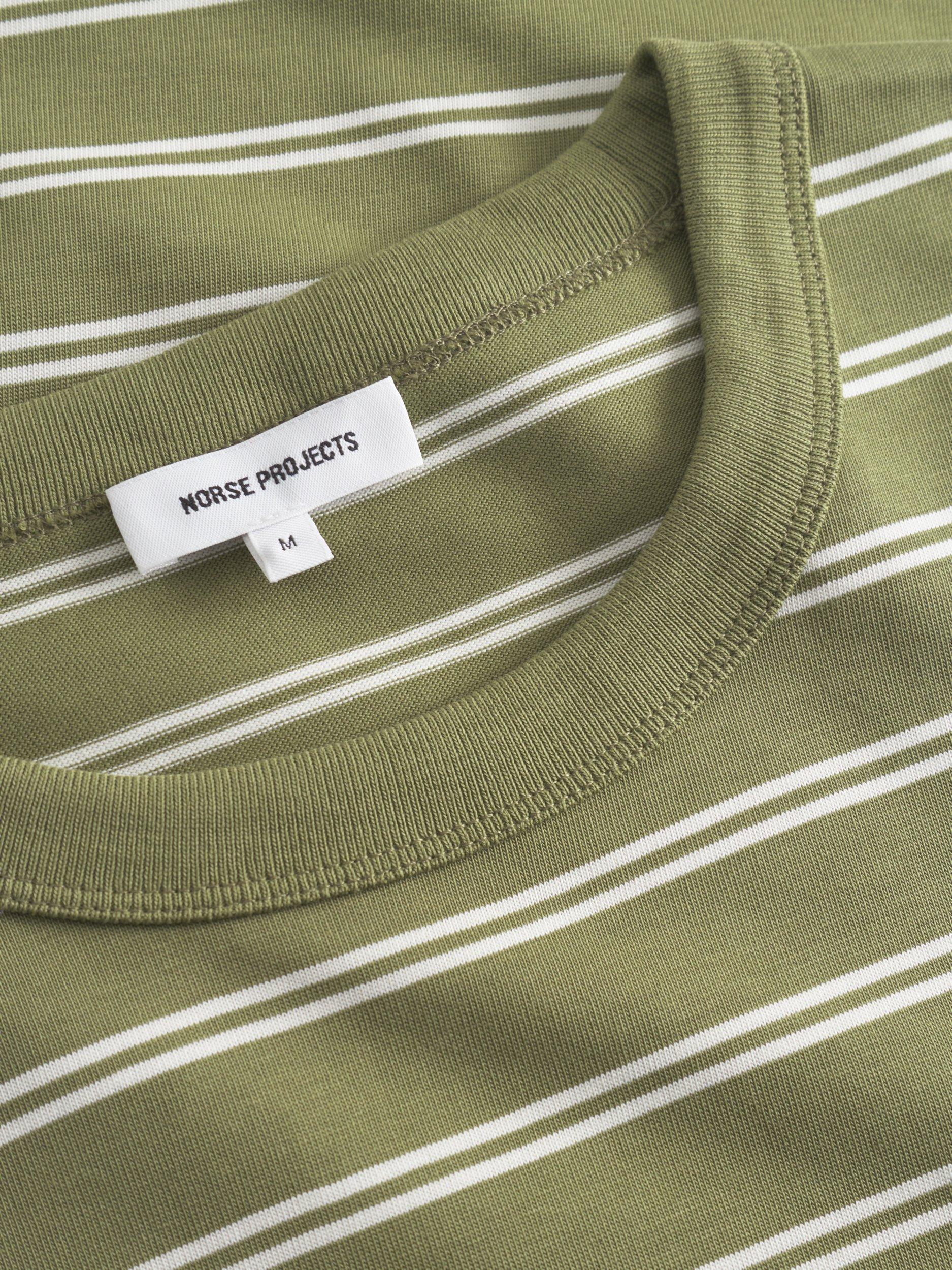 Product image 3 of 4, which shows Norse Projects Holger Sailor Stripe T-Shirt, Moss Green, S