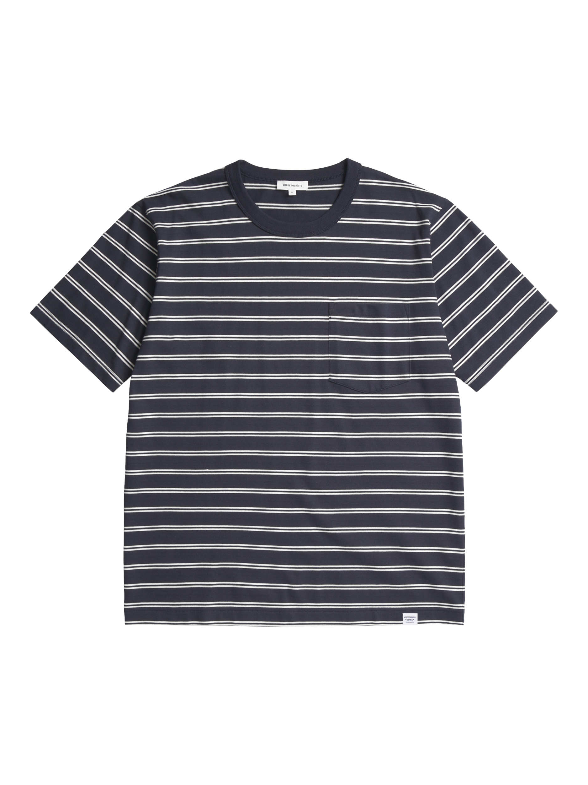 Product image 1 of 3, which shows Norse Projects Holger Sailor Stripe T-Shirt, Dark Navy, S