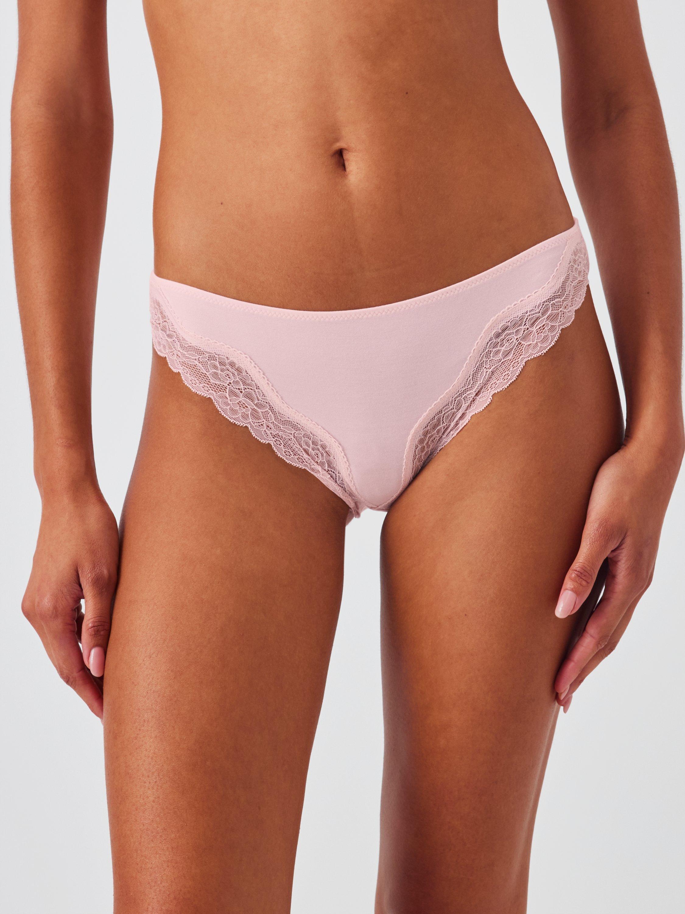 Product image 2 of 6, which shows John Lewis Modal Lace Bikini Knickers, Pack of 3, Blue/Pink, 8