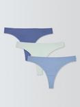 John Lewis Modal Ribbed Thong, Pack of 3, Greens/Blues