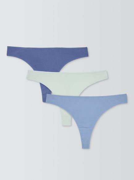 John Lewis Modal Ribbed Thong, Pack of 3, Blue/Green