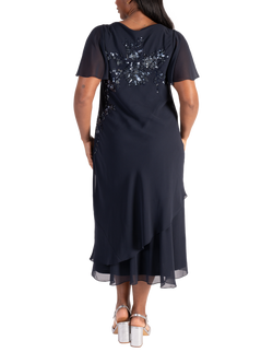 chesca Beaded Sequin Chiffon Dress, Navy/Gunmetal - view 2, Navy/Gunmetal