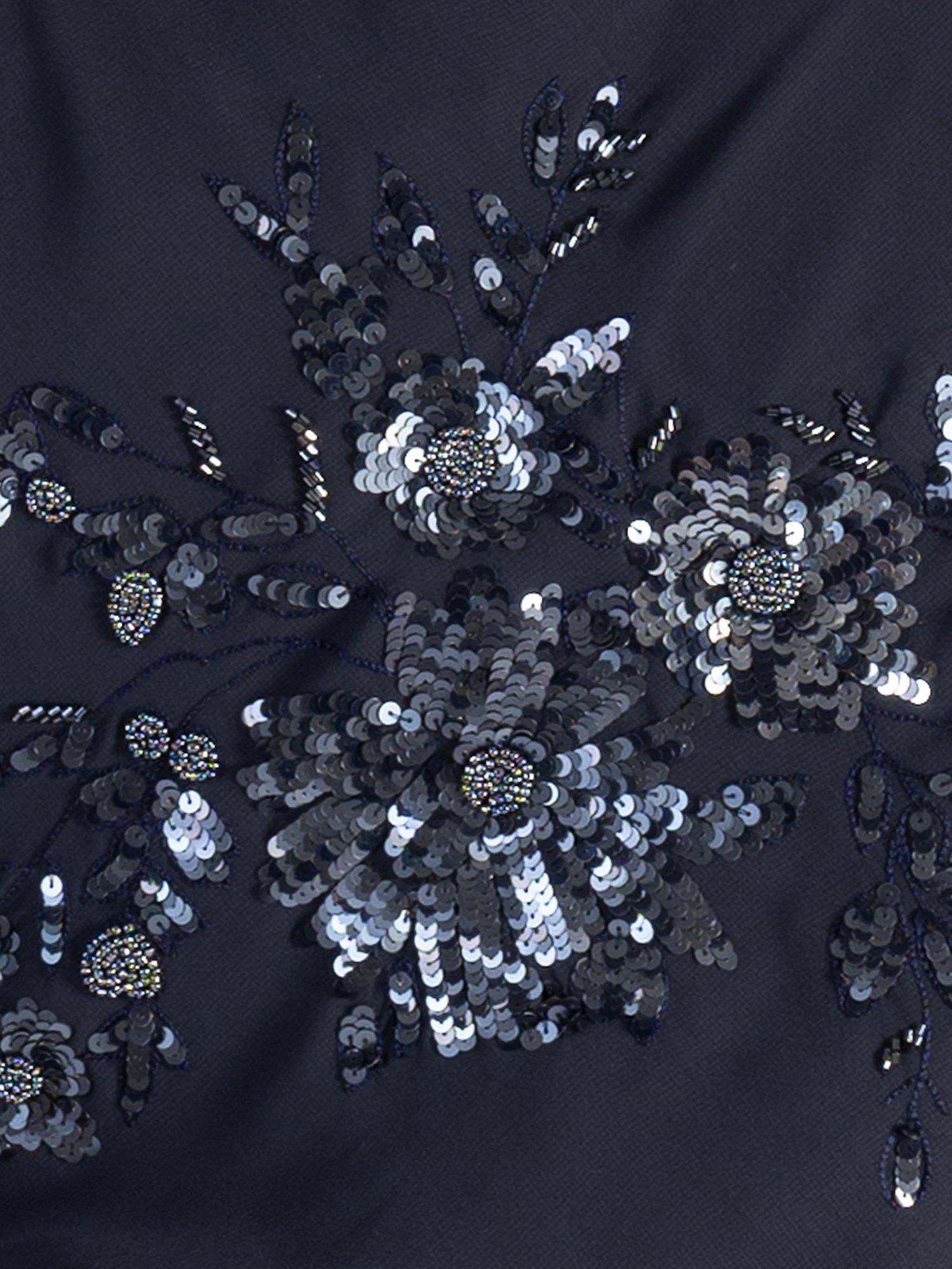 Product image 7 of 7, which shows chesca Beaded Sequin Chiffon Dress, Navy/Gunmetal, 12-14