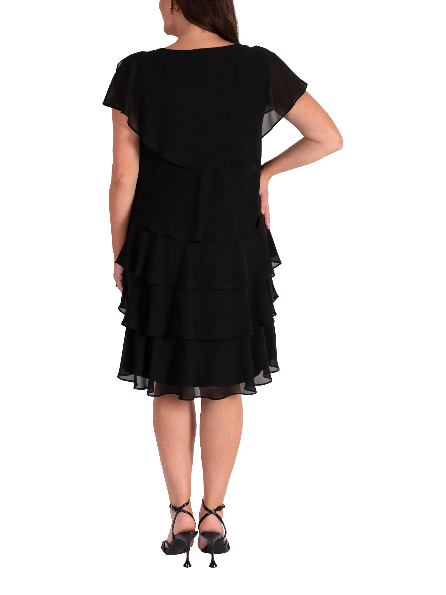 Product image 2 of 6, which shows chesca Chiffon Diamante Tiered Dress, Black, 10-12
