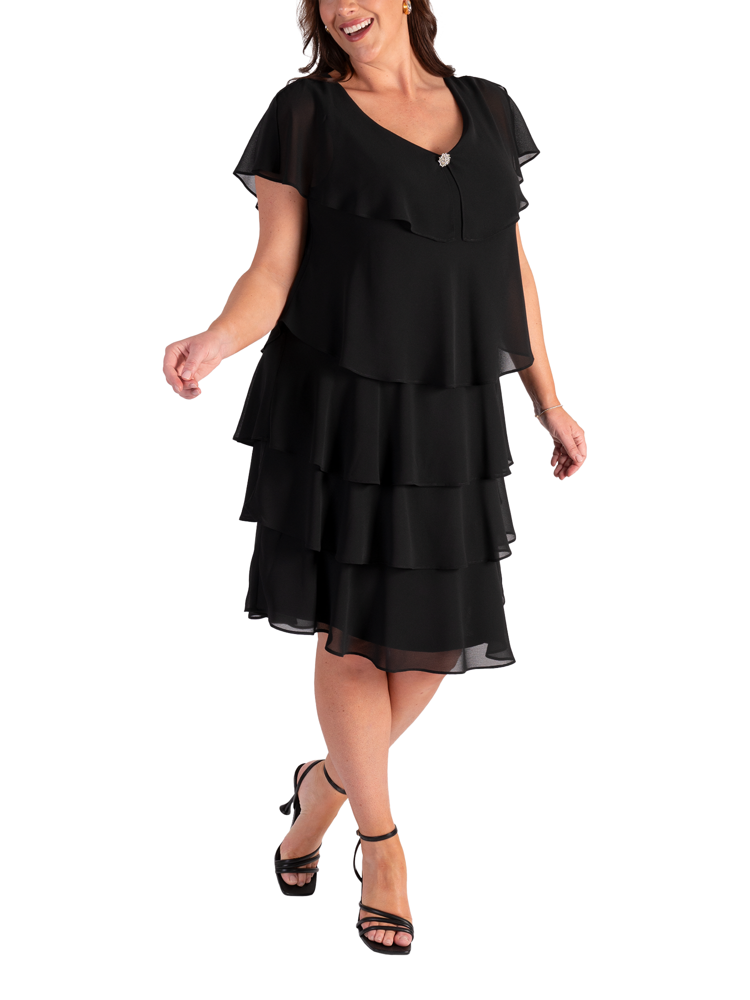 Product image 3 of 6, which shows chesca Chiffon Diamante Tiered Dress, Black, 10-12