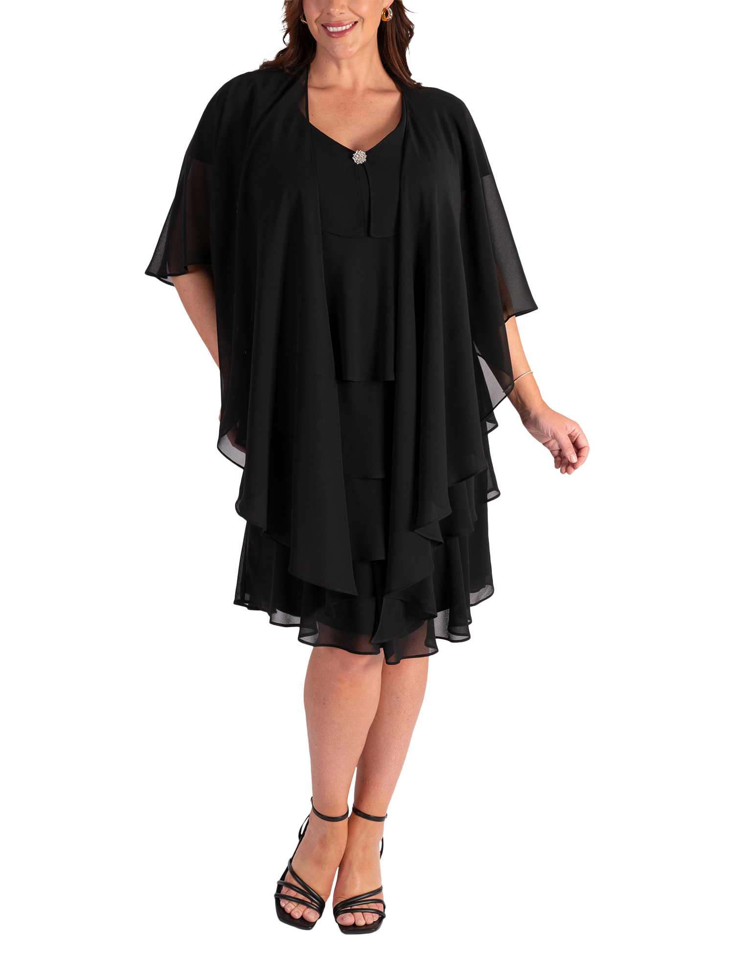 Product image 5 of 6, which shows chesca Chiffon Diamante Tiered Dress, Black, 10-12