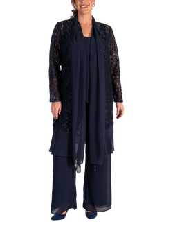 chesca Sequin Lace Chiffon Trim Coat, Dark Navy, Dark Navy