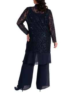chesca Sequin Lace Chiffon Trim Coat, Dark Navy - view 2, Dark Navy