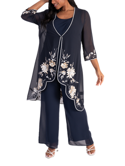 chesca Beaded Sequin Chiffon Coat, Navy/White/Gold, Navy/White/Gold