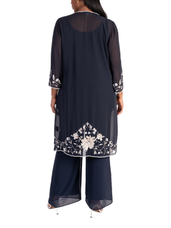 chesca Beaded Sequin Chiffon Coat, Navy/White/Gold - view 2, Navy/White/Gold