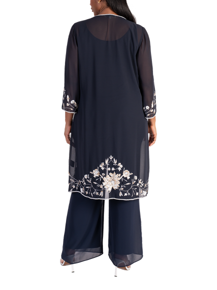 chesca Beaded Sequin Chiffon Coat, Navy/White/Gold - view 2, Navy/White/Gold