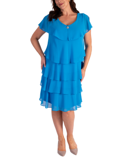 chesca Chiffon Diamante Tiered Dress, Azure