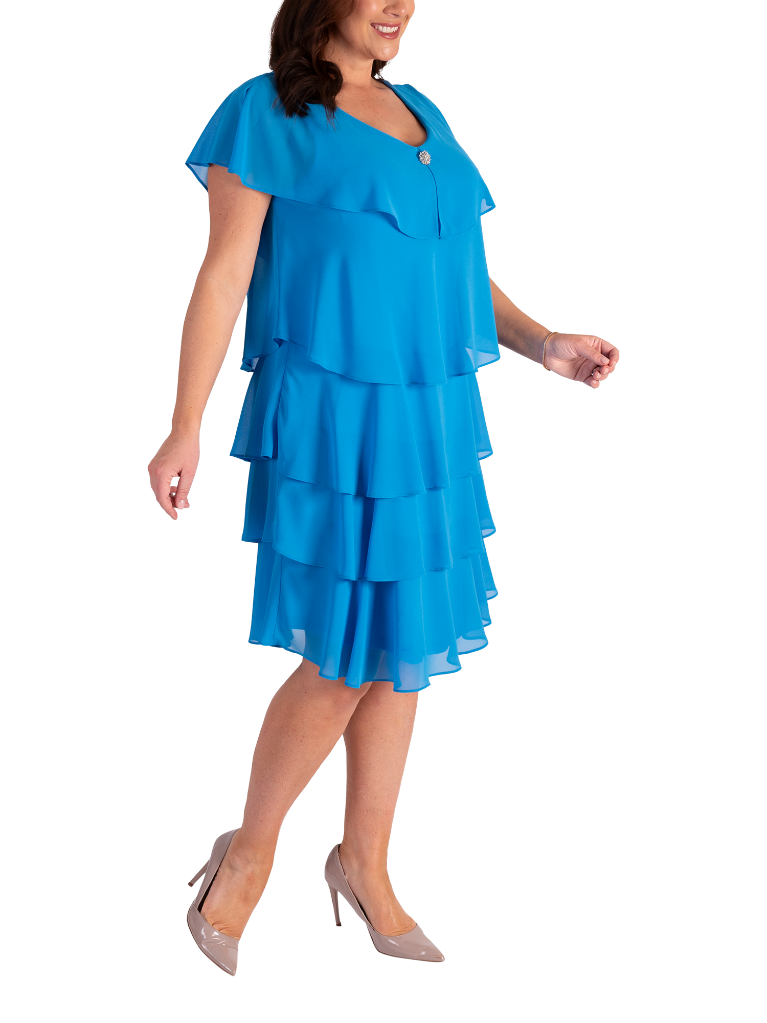 Product image 3 of 5, which shows chesca Chiffon Diamante Tiered Dress, Azure, 10-12