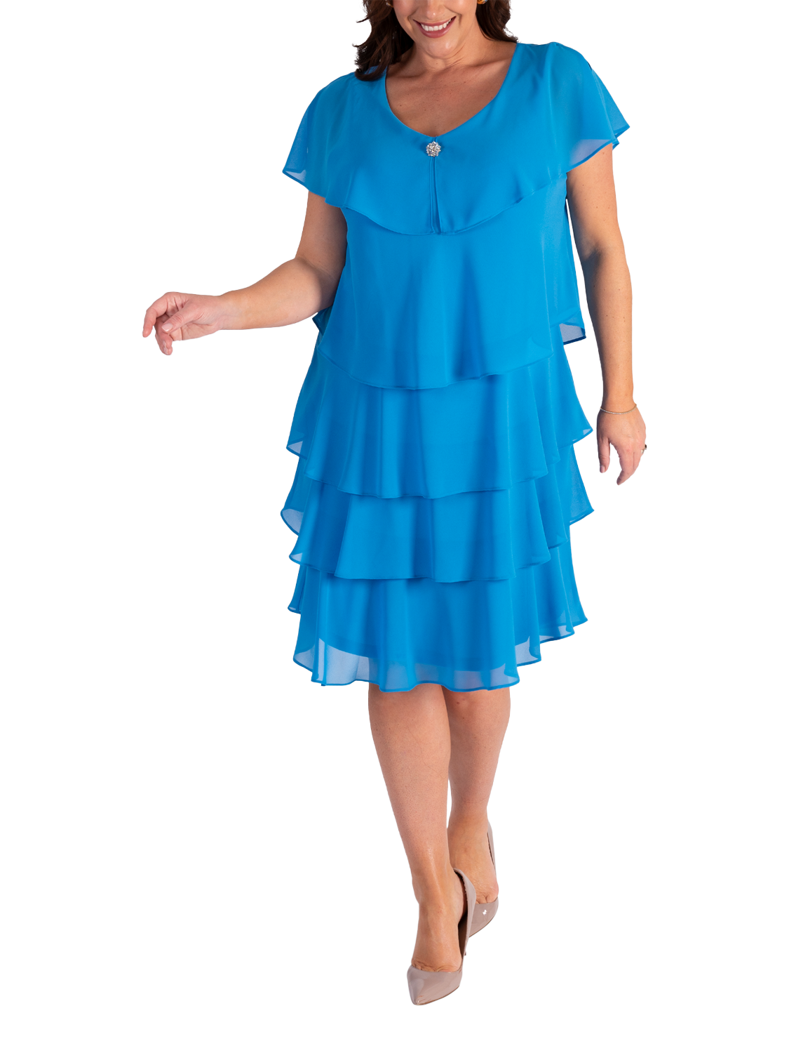 Product image 5 of 5, which shows chesca Chiffon Diamante Tiered Dress, Azure, 10-12