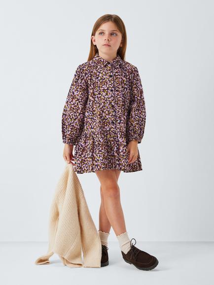 John Lewis Kids' Print Dress, Pink, Purple - view 2, Pink, Purple