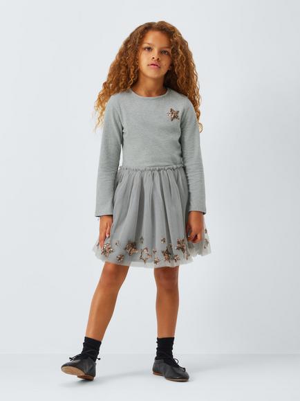 John Lewis Kids' Sequin Star Tulle Party Dress, Grey - view 2, Green