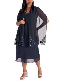 chesca Beaded Sequin Chiffon Shawl, Navy/Gunmetal, Navy/Gunmetal