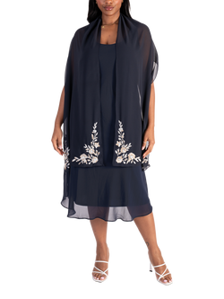 chesca Beaded Sequin Chiffon Shawl, Navy/White/Gold, Navy/White/Gold