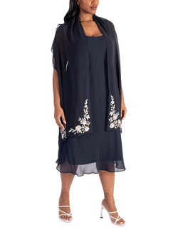 chesca Beaded Sequin Chiffon Shawl, Navy/White/Gold - view 2, Navy/White/Gold