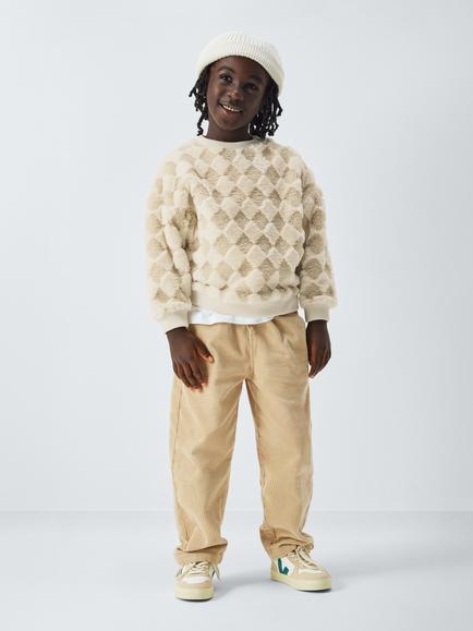 John Lewis Kids' Diamond Check Boucle Sweatshirt, Natural - view 2, Natural