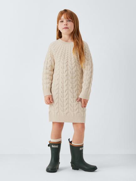 John Lewis Kids' Cable Knit Jumper Dress, Cream, Cream